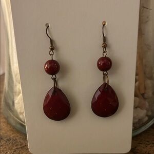 Garnet Red Dangle Teardrop Earrings